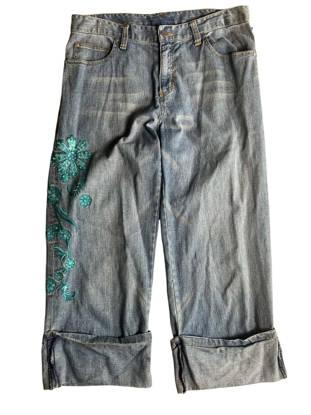 Y2K J. Marco sequenced Womens 10 Capri Straight Denim Embroidered Flower Casual